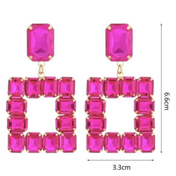 Rhinestone Square Drop Earrings - Picture 2 of 3